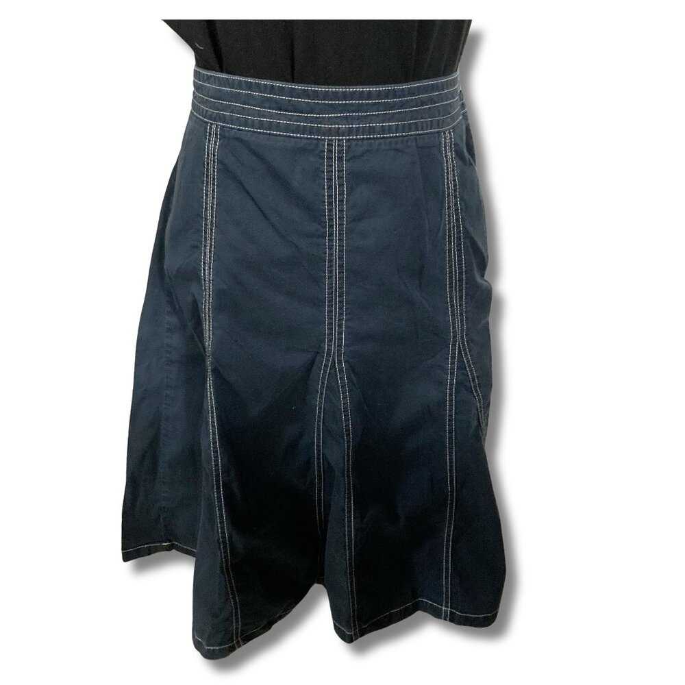 DOCKERS Vintage sporty navy blue gored cotton a-line midi skirt ~ MEDIUM LARGE